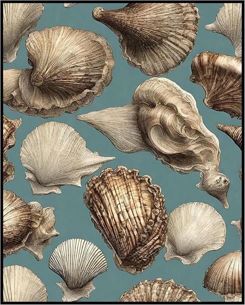 Posterizer 1 pcs-cute sparkly pearly shells with blue background 3-Coastal & Nautical Art-Gift for Nature, Surfers and Beach Lovers -Decor for Bea...